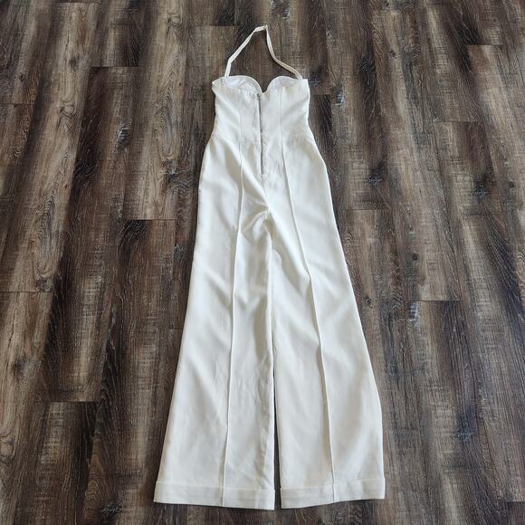 Retrofete Cream Jumpsuit Halter Padded Cups Size Medium Wide Leg - Picture 5 of 9